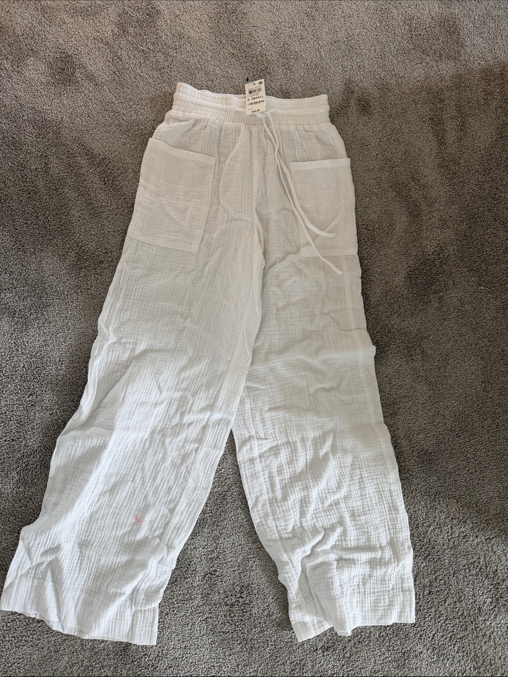 Bar III White Elastic-Waist Gauze Pants